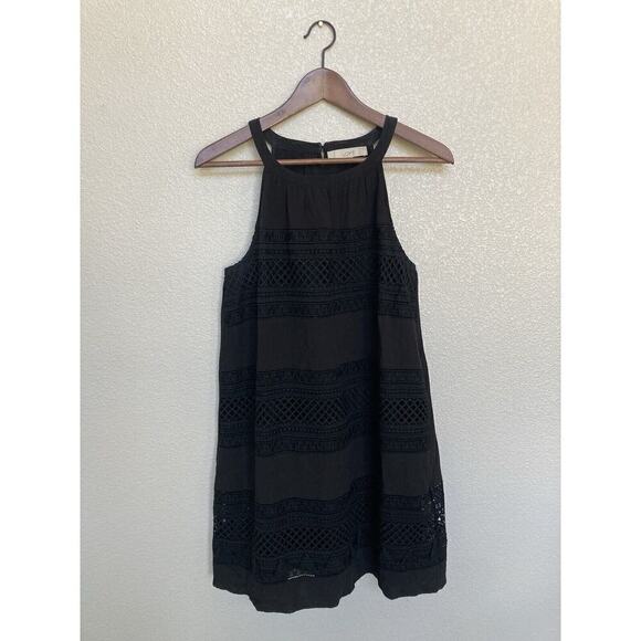 LOFT black boho tassle Mini dress crochet size small trapeze sleeveless - Picture 1 of 6